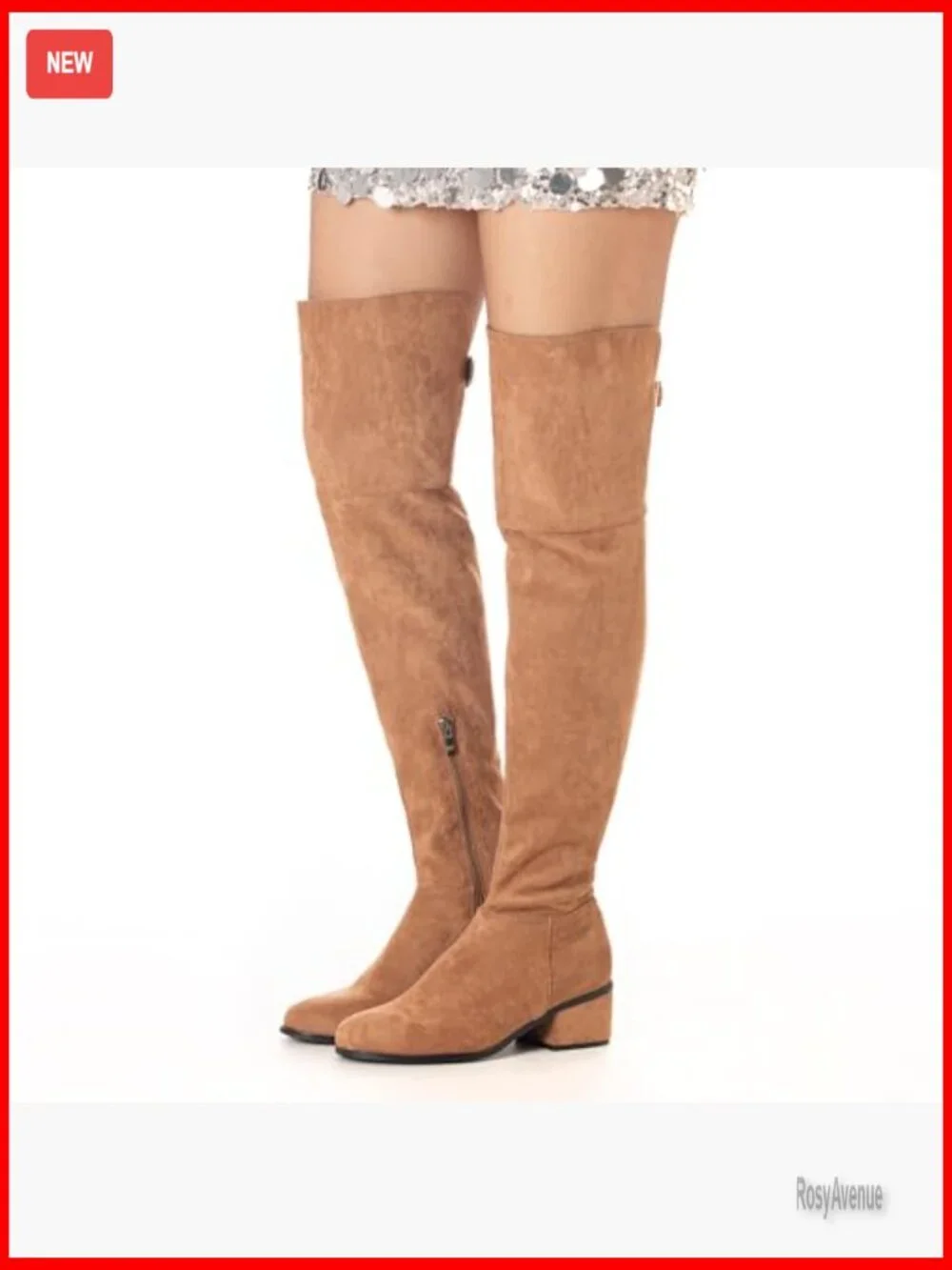Faux Suede Over the Knee Boots 2 Inch Block Heel Side Zipper Office Casual